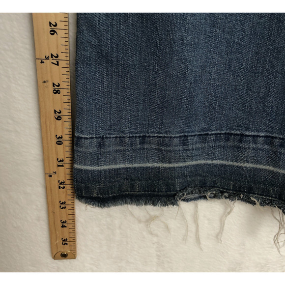 LITZ BY UNIQ Distressed Flare Jeans‎ Sz 28/7 Med Wash Undone Hem Stretch High - Picture 8 of 9